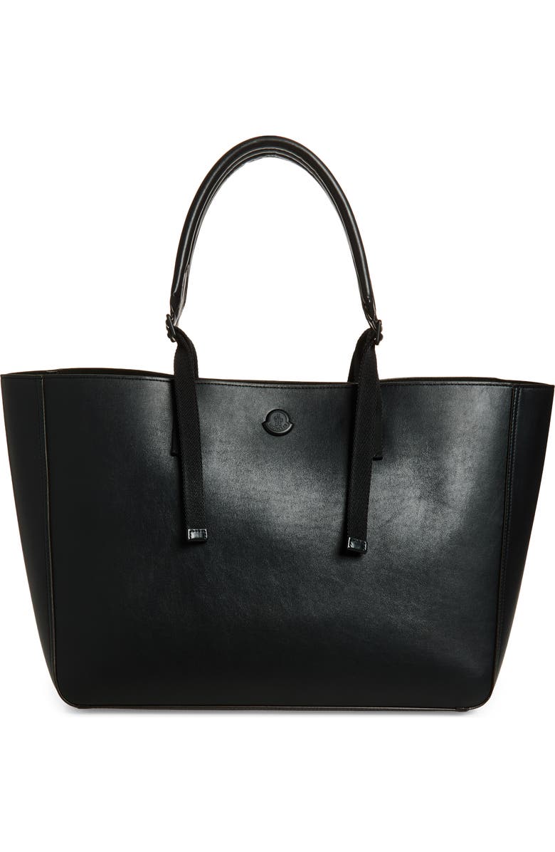 Moncler Carlo Leather Tote, Main, color, Black