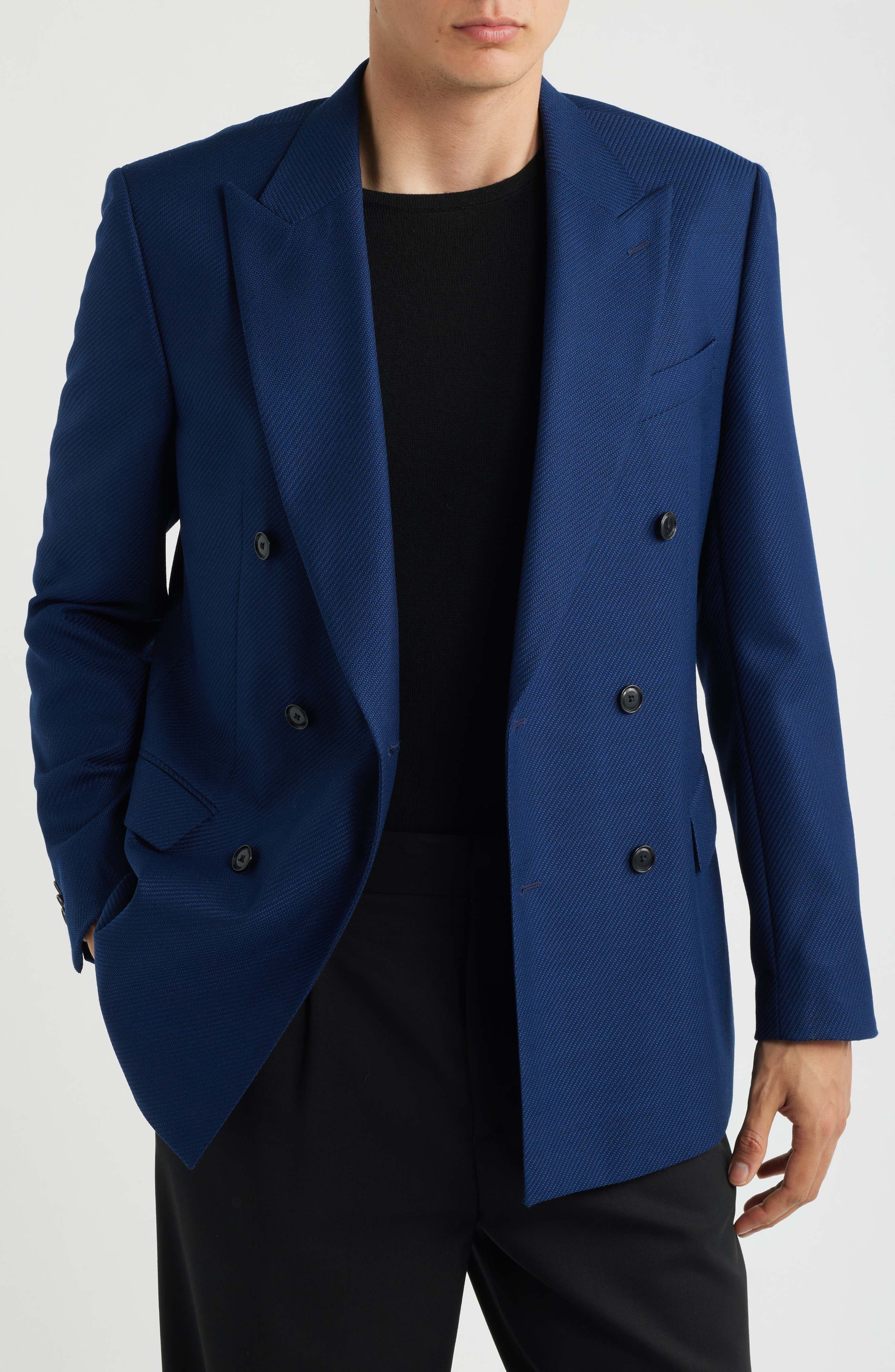 BOSS Hutson Slim Fit Navy Virgin Wool Double Breasted Blazer (Men
