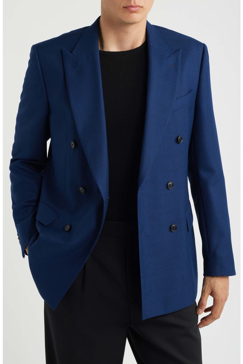 Hutson Slim Fit Navy Virgin Wool Double Breasted Blazer, Alternate, color, DARK BLUE