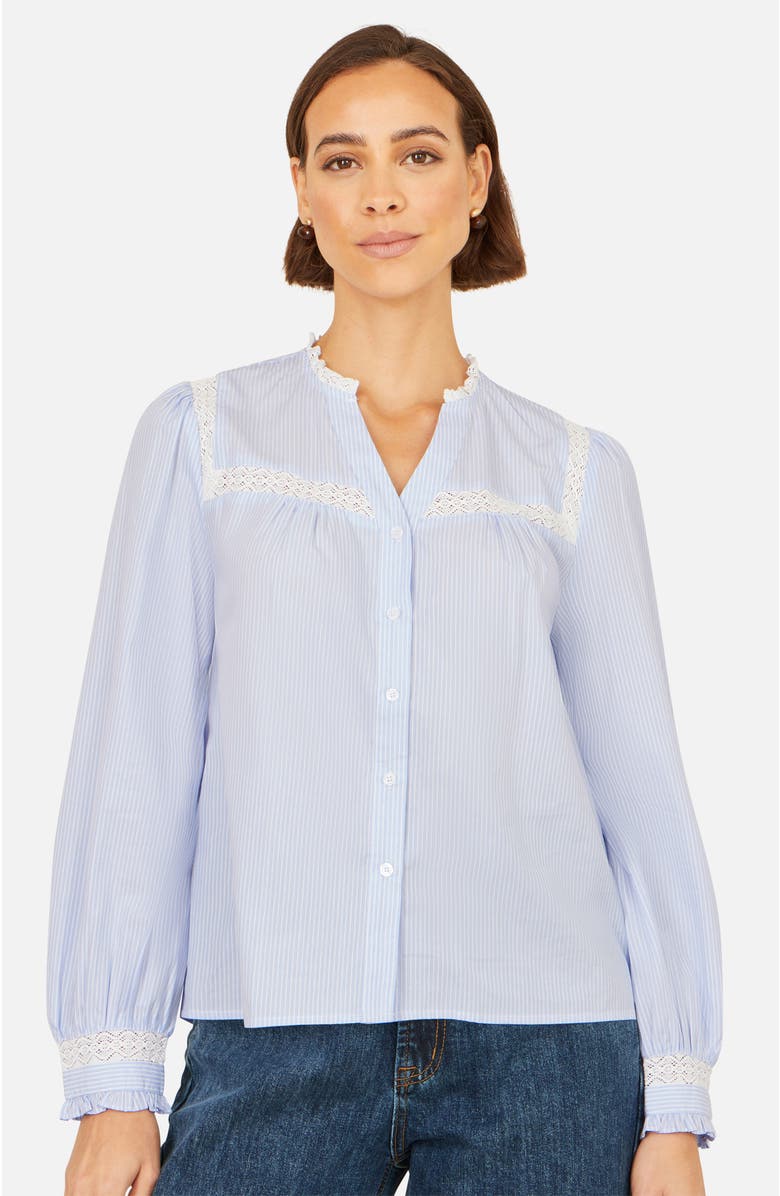 Yumi Stripe Shirt With Lace Detail, Alternate, color, Blue