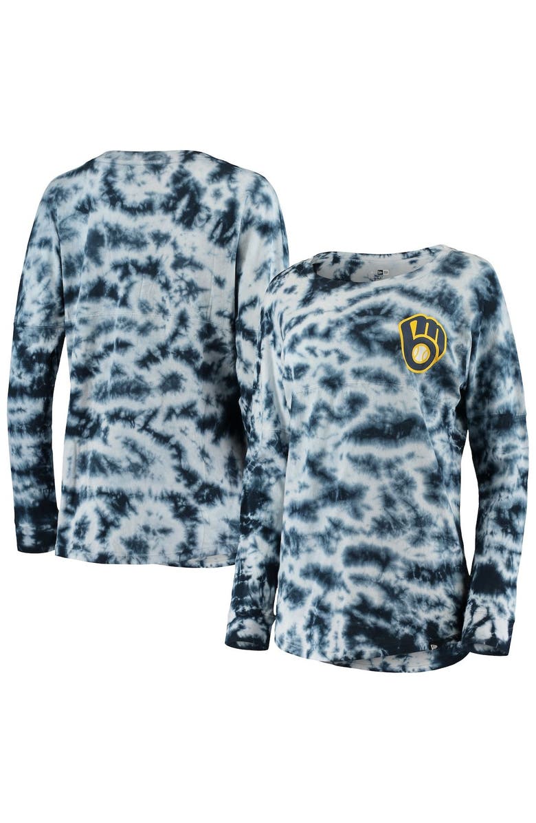 New Era Women's New Era Navy Milwaukee Brewers Tie-Dye Long Sleeve T-Shirt, Main, color, 