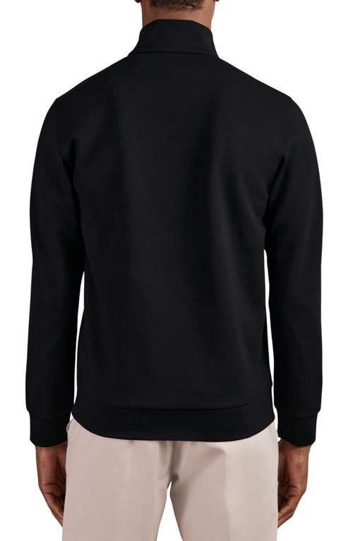 Reiss Black Leather-placket Interlock Sweatshirt In Black