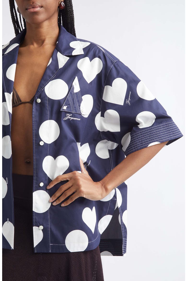 La Chemise Marin Heart Print Button-Up Shirt, Alternate, color, NAVY /DOTS HEARTS