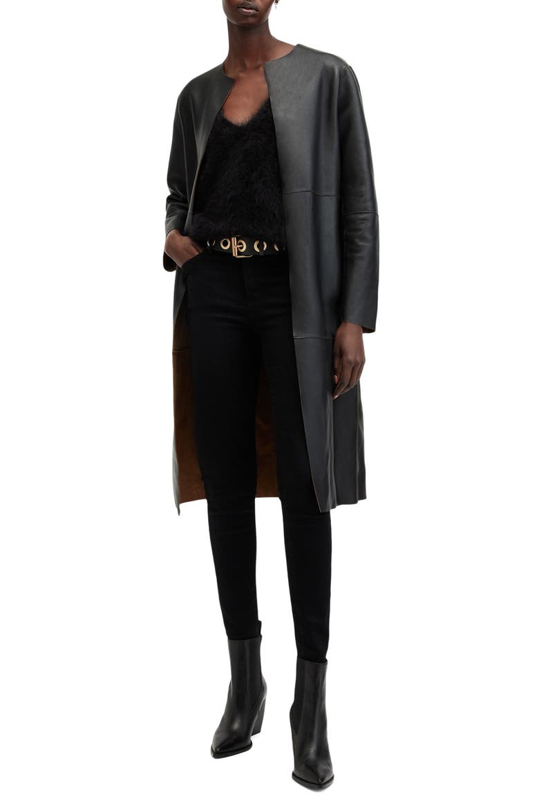 Reversible Leather & Suede Long Jacket, Main, color, BROWN/ BLACK