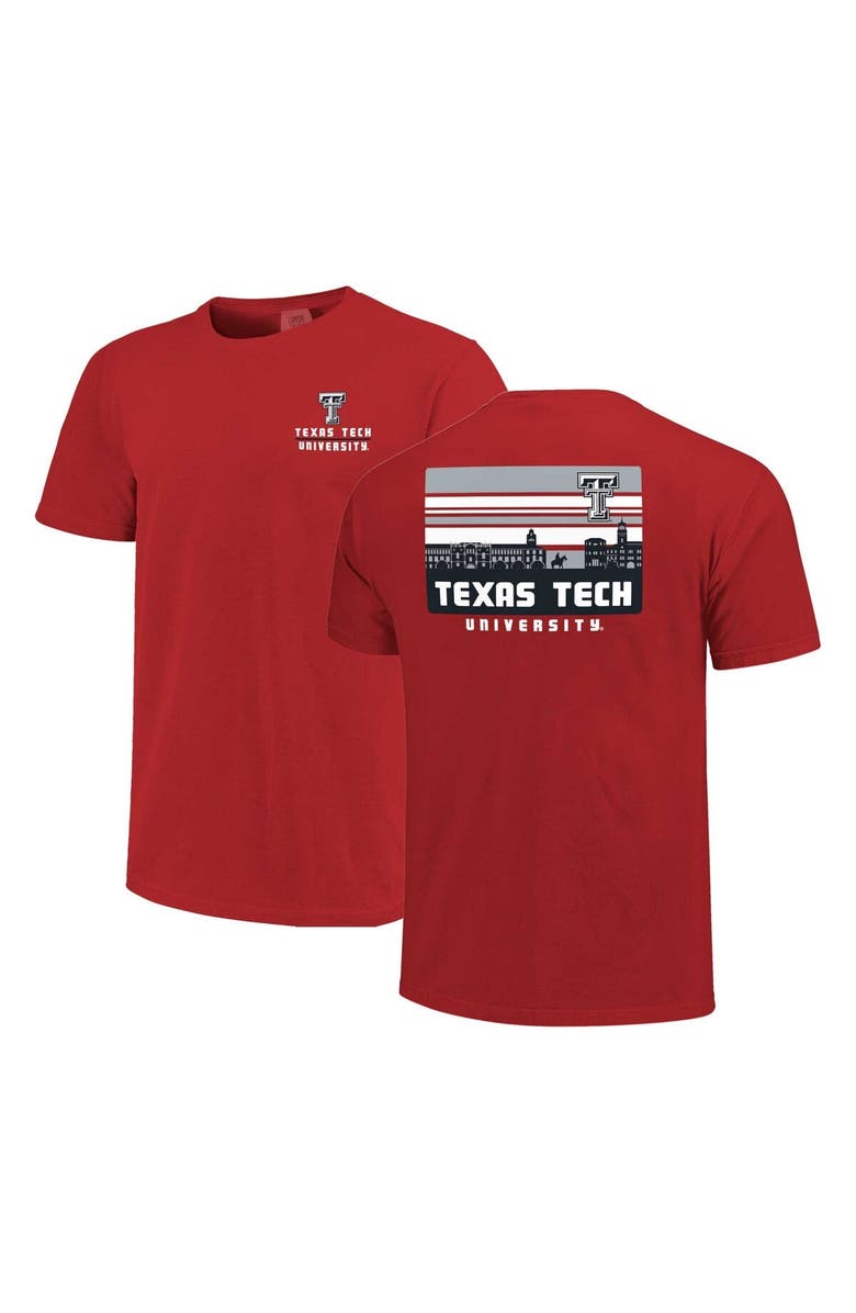 IMAGE ONE Men's Red Texas Tech Red Raiders Striped Campus Skyline T-Shirt, Alternate, color, Red