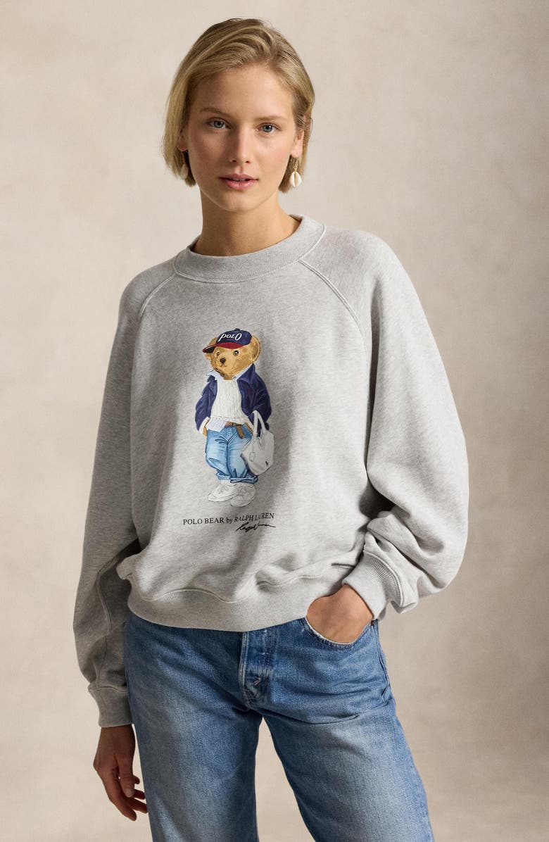 Polo Ralph Lauren Polo Bear Lightweight Fleece Crewneck Sweatshirt, Alternate, color, Light Smoke Heather