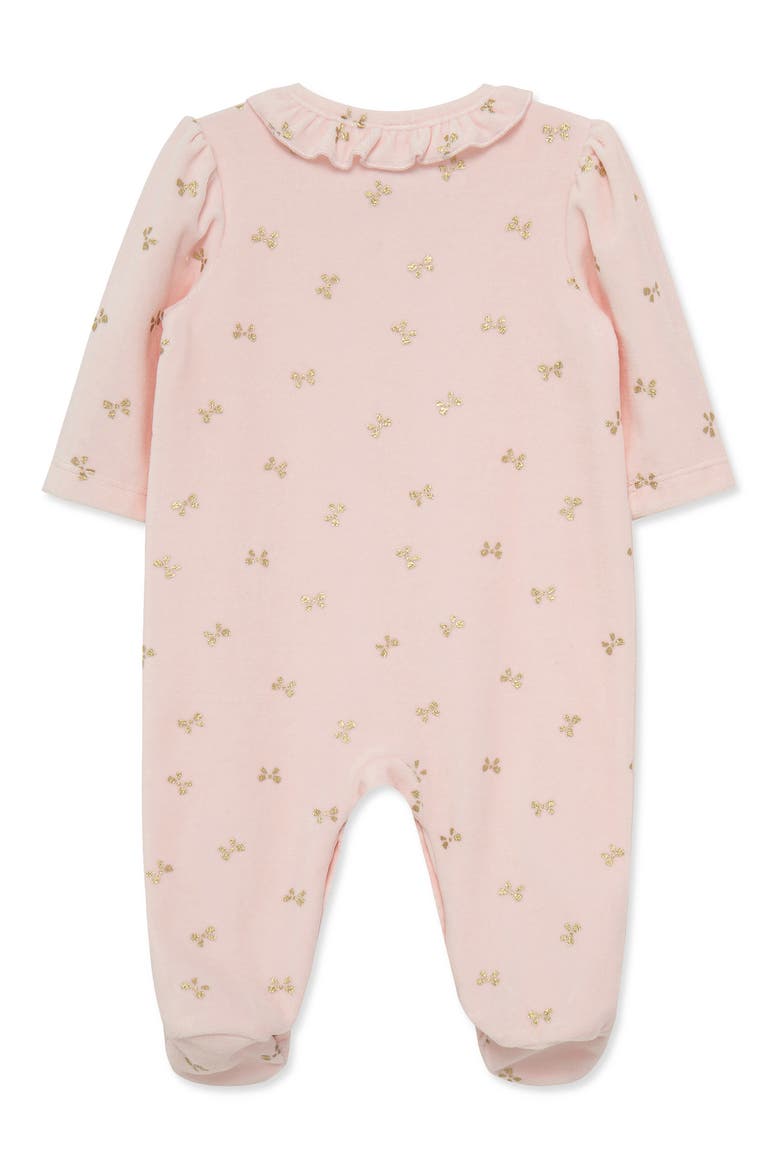 Velour Gold Bows Footie Pajamas, Alternate, color, PINK