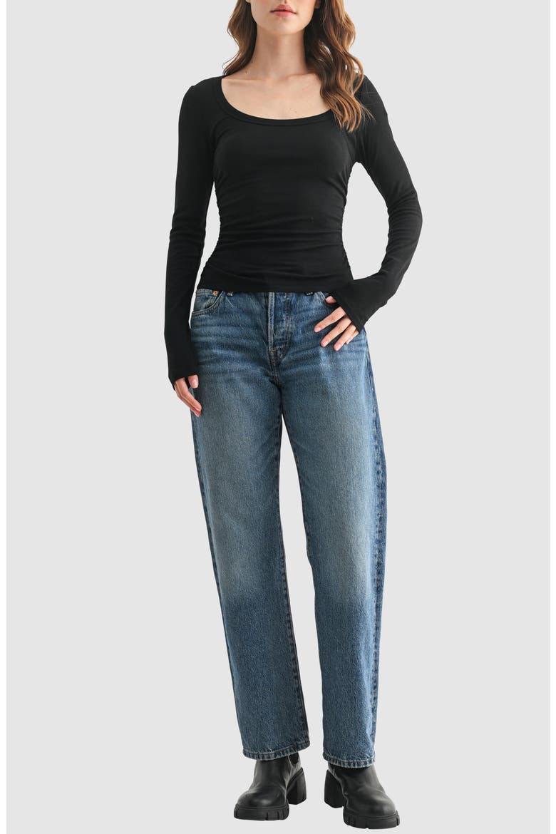 Long Sleeve Ruched Top, Alternate, color, BLACK