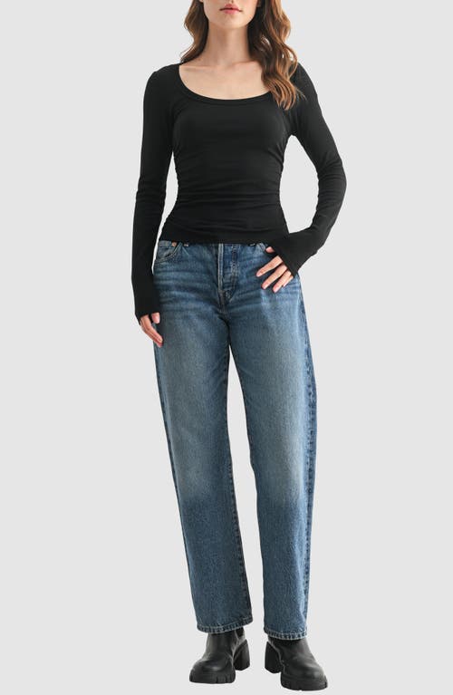 Lush Long Sleeve Ruched Top In Black