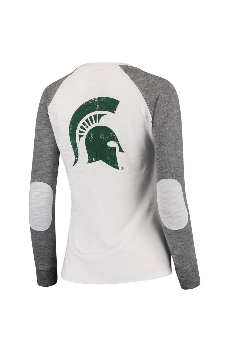 BOXERCRAFT Women's White/Gray Michigan State Spartans Preppy Elbow Patch 2-Hit Arch and Logo Long Sleeve T-Shirt, Alternate, color,