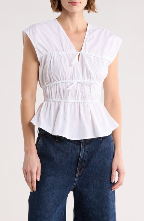 Shirred Tie Poplin Top