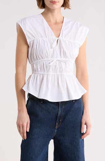 Ellen Tracy Shirred Tie Poplin Top