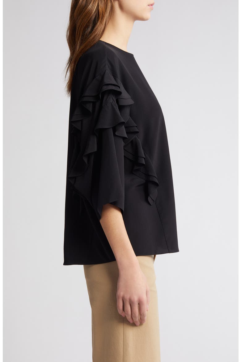 Ruffle Sleeve Silk Top, Alternate, color, BLACK
