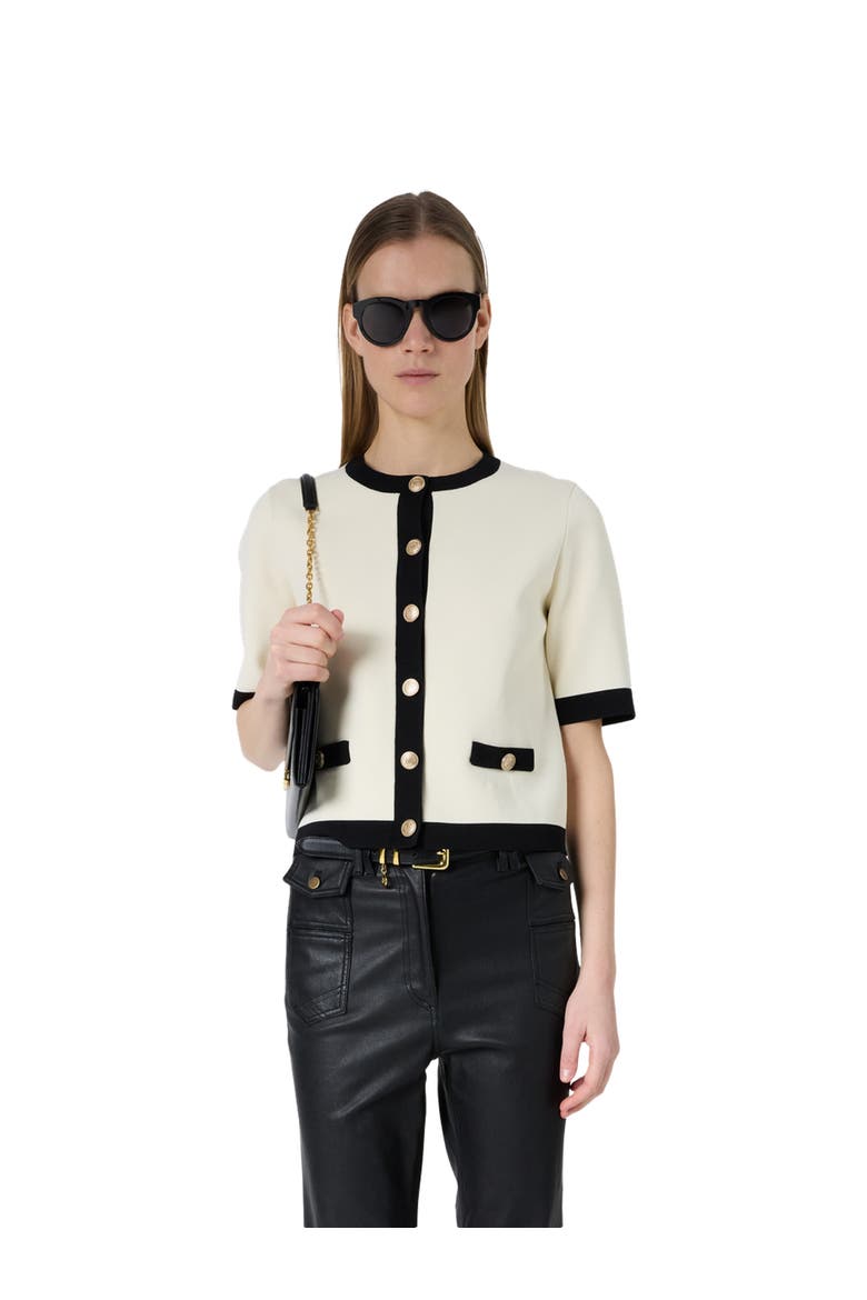 Laila Short Sleeve Round Neck Cardigan, Main, color, Ecru
