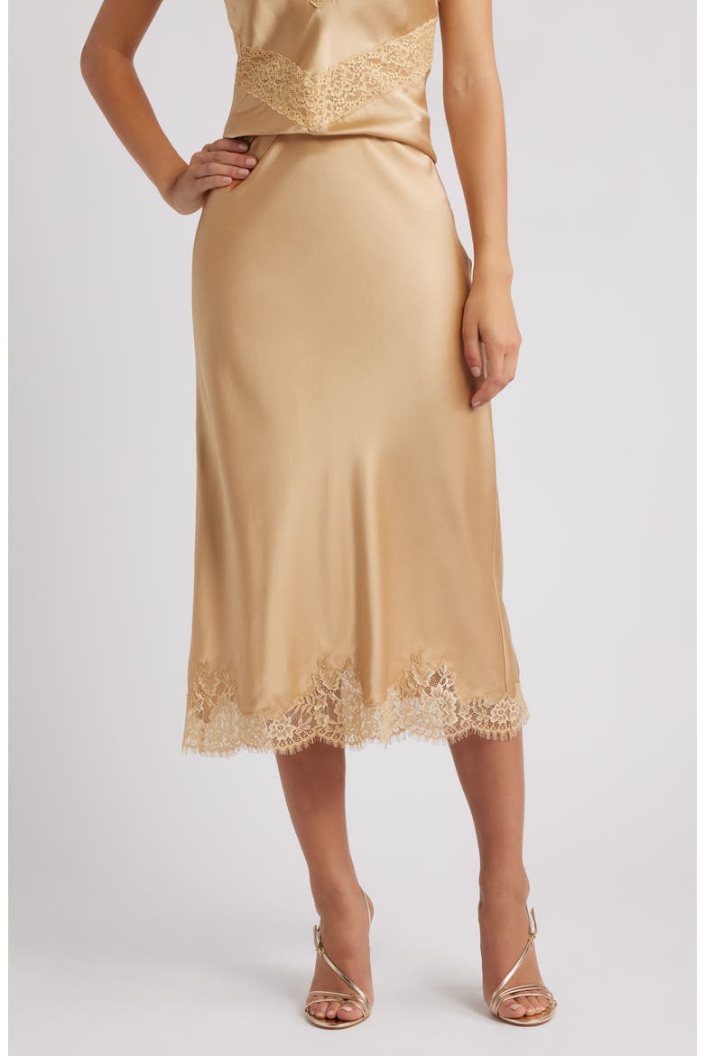 Malina Lace Detail Silk Skirt, Main, color, CAMEL CHARM