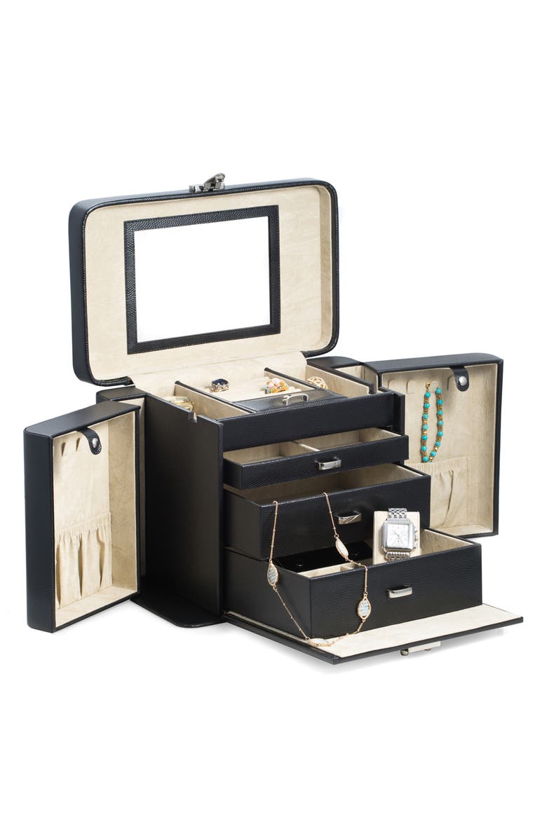 Bey-Berk Lizard Print Leather Jewelry Box, Alternate, color, Black