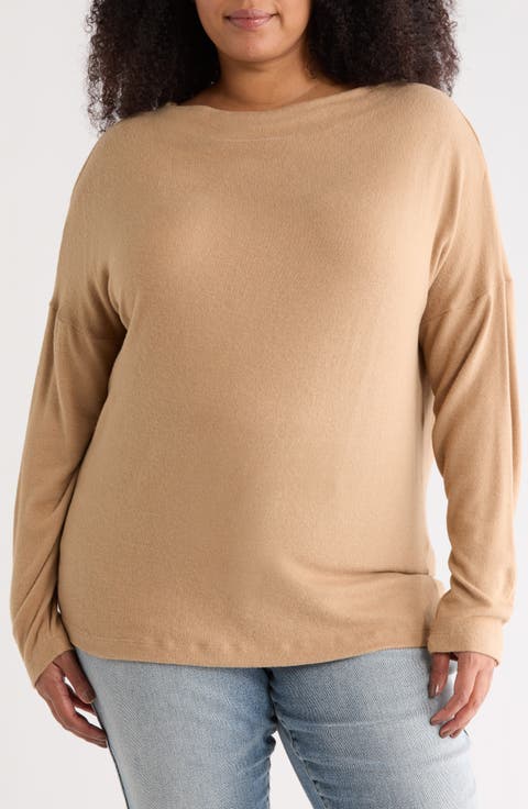Brushed Knit Long Sleeve Top (Plus)