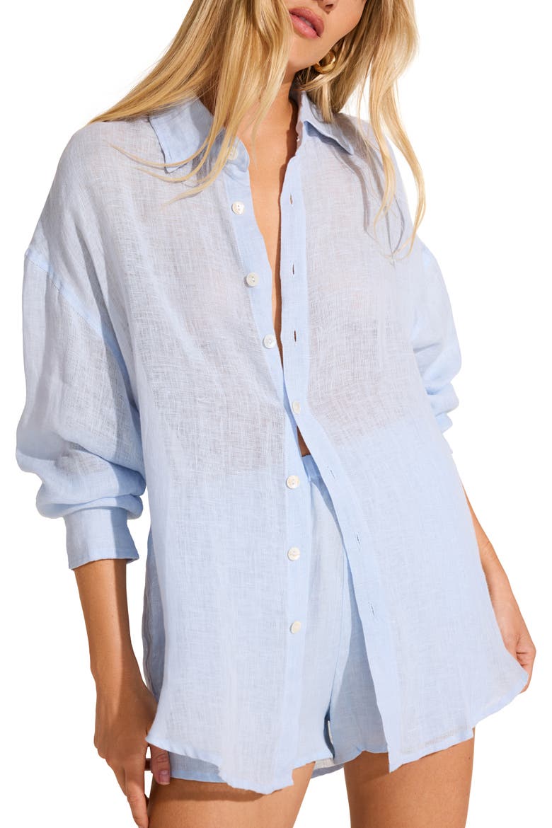 Tallows Linen Cover-Up Shorts, Alternate, color, LIGHT BLUE