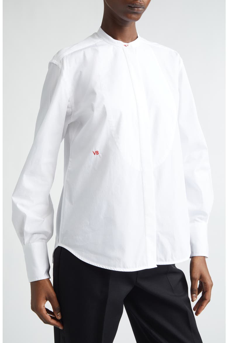 Bib Detail Cotton Poplin Button-Up Shirt, Alternate, color, WHITE