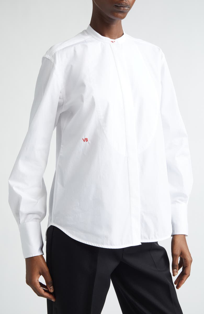 Victoria Beckham Bib Detail Cotton Poplin Button-Up Shirt, Alternate, color, White