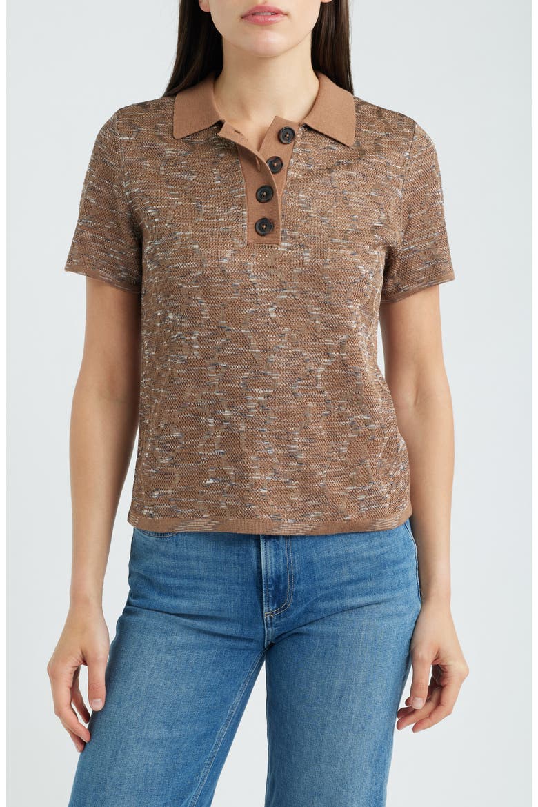 Swirl Jacquard Polo Sweater, Main, color, BROWN MULTI