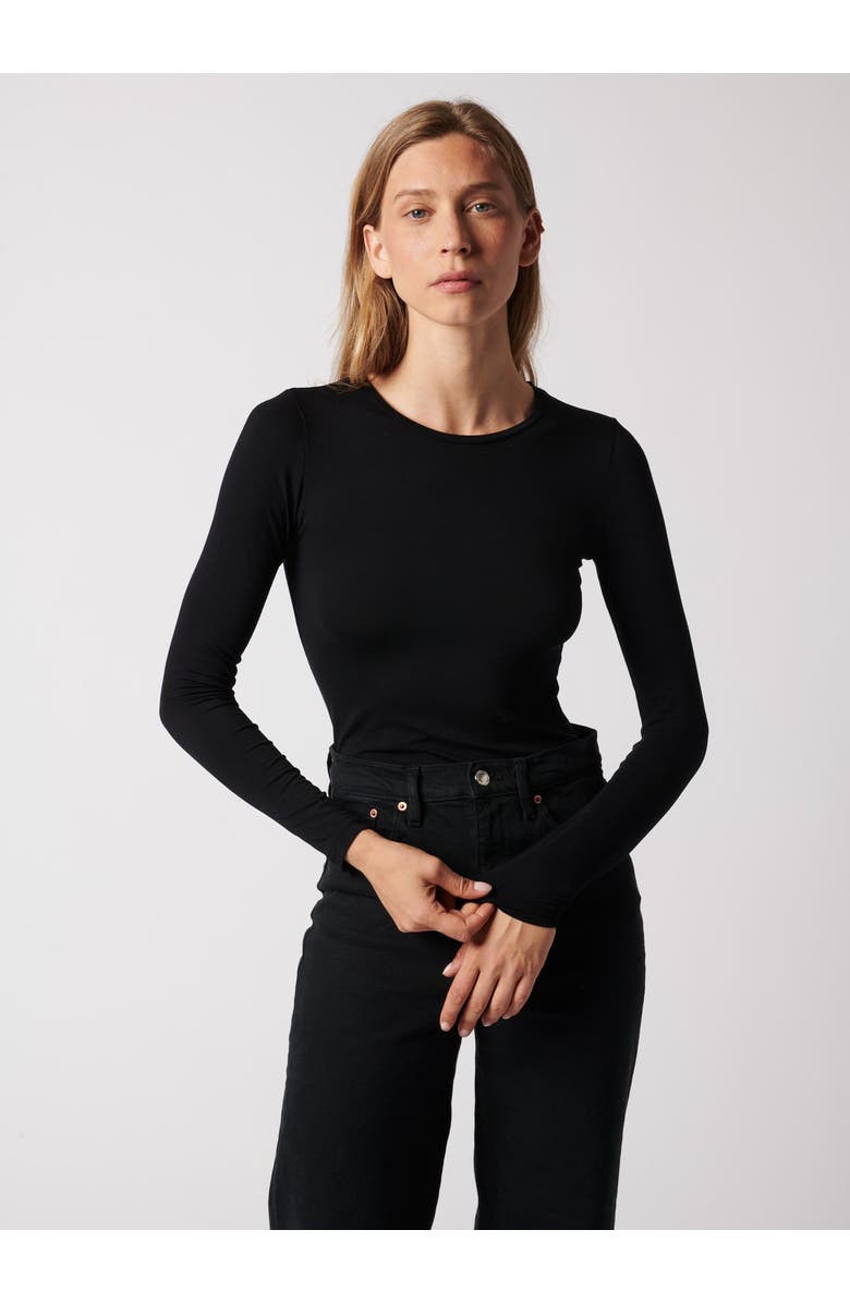 Majestic Filatures Soft Touch Long Sleeve Crewneck T-Shirt, Alternate, color, Noir