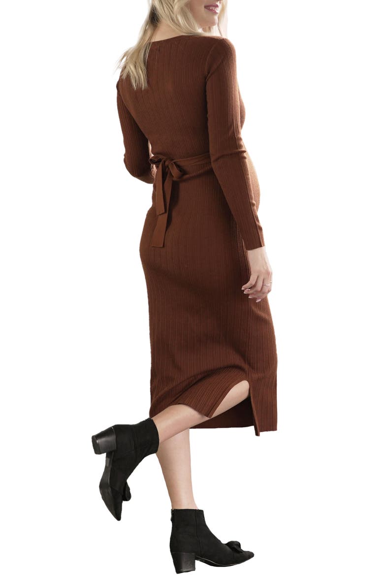 Knit Midi Maternity/Nursing Dress, Alternate, color, WALNUT