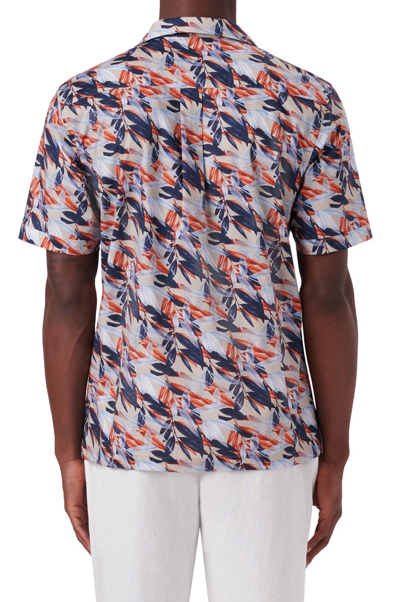 Bugatchi Leaf Print Short Sleeve Stretch Cotton Button-Up Shirt, Alternate, color,