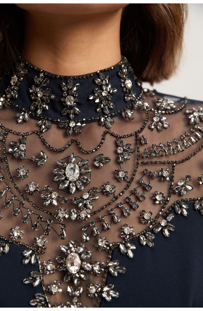 Karen Millen Petite Crystal Embellished Maxi Dress, Alternate, color, Midnight