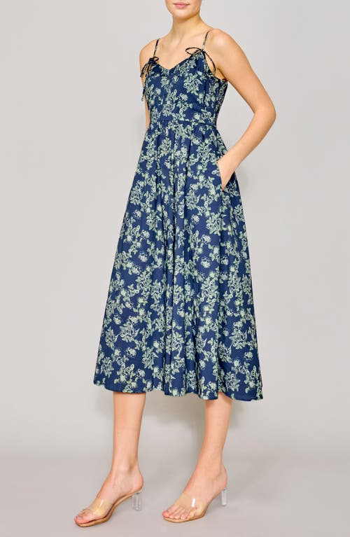 Melloday Floral Tie Strap Midi Dress In Teal Floral