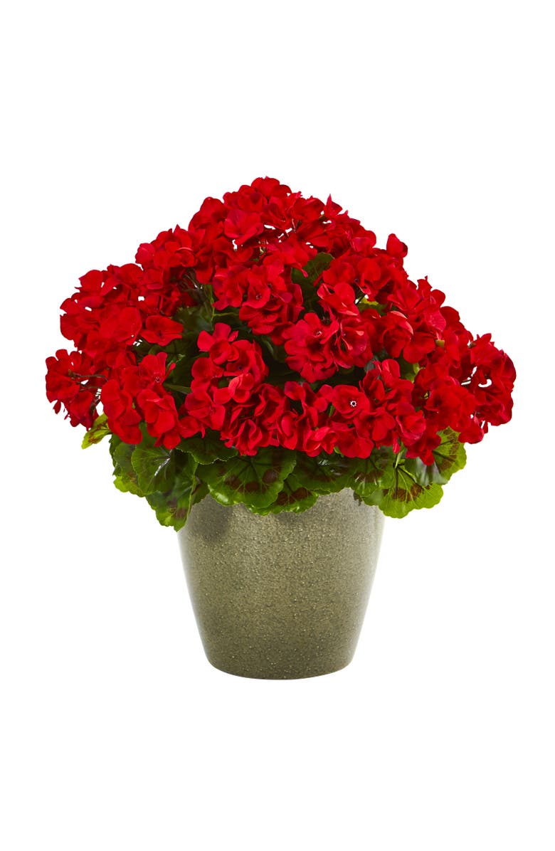 NEARLY NATURAL 17-in Geranium Artificial Plant UV Resistant, Main, color, Red