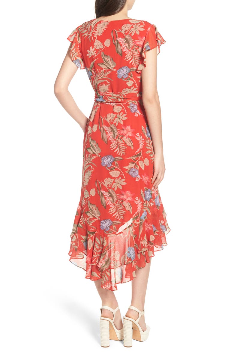 Clara Ruffle Wrap Dress, Alternate, color, RED TROPICAL