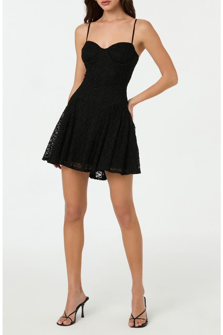 Lace Corset Bodice Minidress, Alternate, color, BLACK