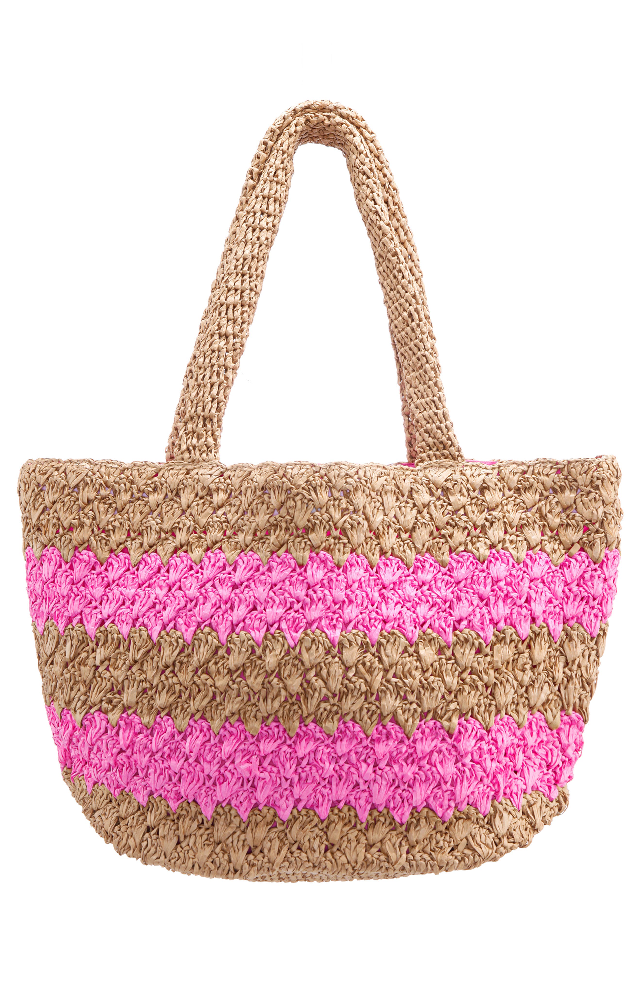 Nina Adah Faux Raffia Tote, Alternate, color, Natural-Pink