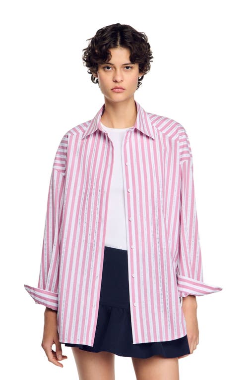 Sandro Embellished Striped Shirt In Pink