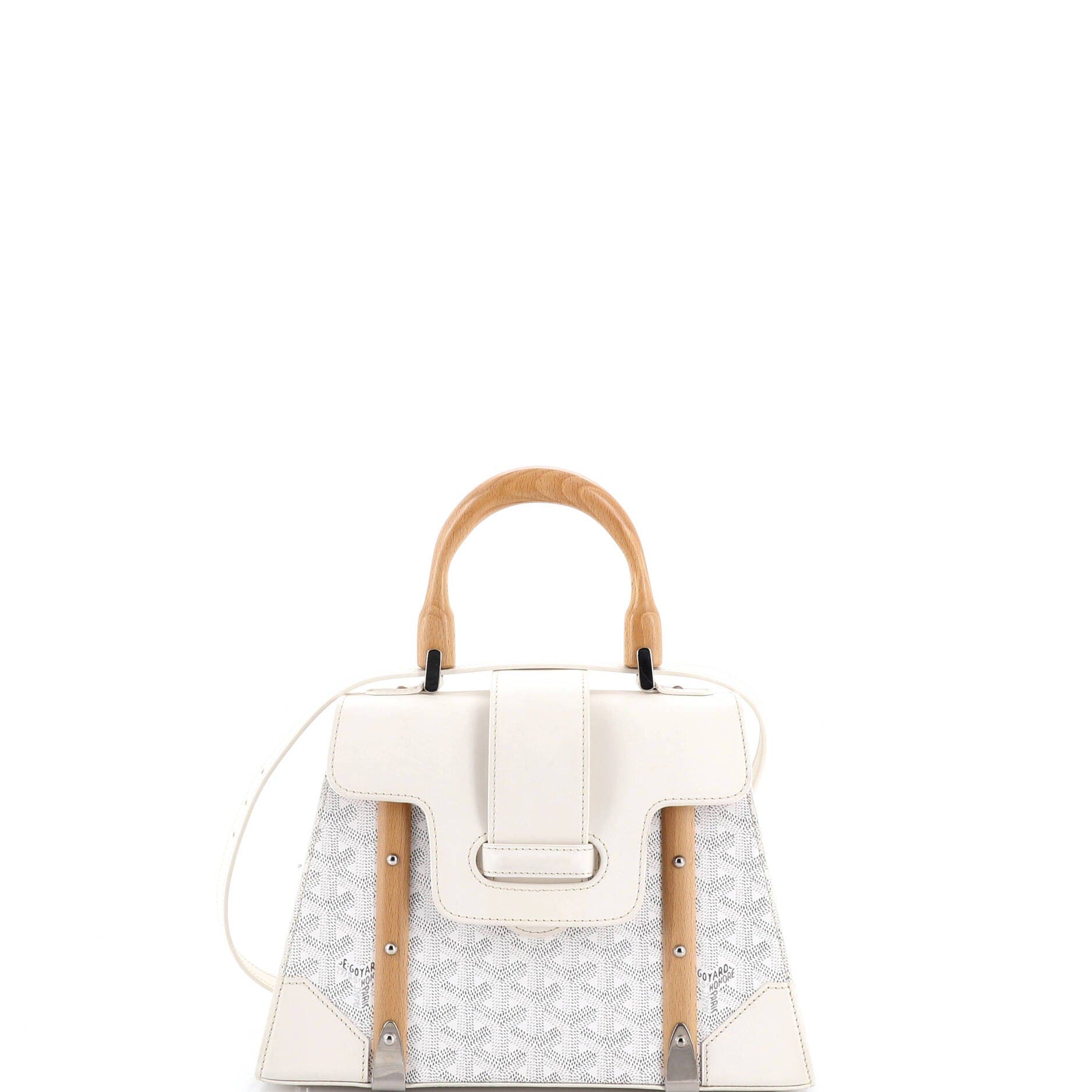 Pre-Owned Goyard Saigon Top Handle Bag Coated Canvas with Leather PM, Main, color, White