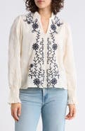 Forgotten Grace Floral Embroidered Smocked Cuff Top