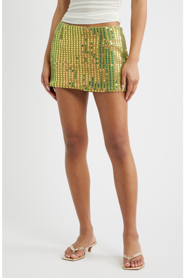 Zelaia Sequin Knit Miniskirt, Main, color, GREEN
