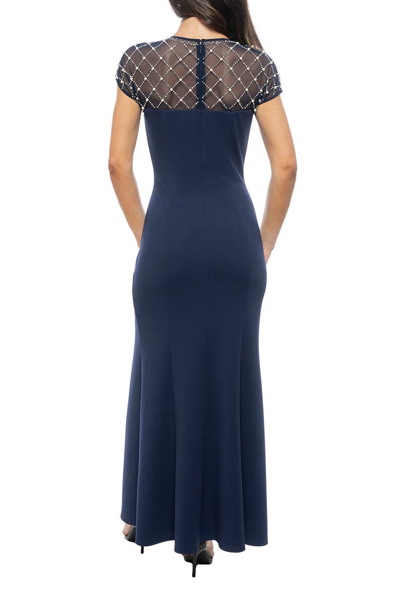 Beaded Cap Sleeve Gown, Alternate, color, NAVY