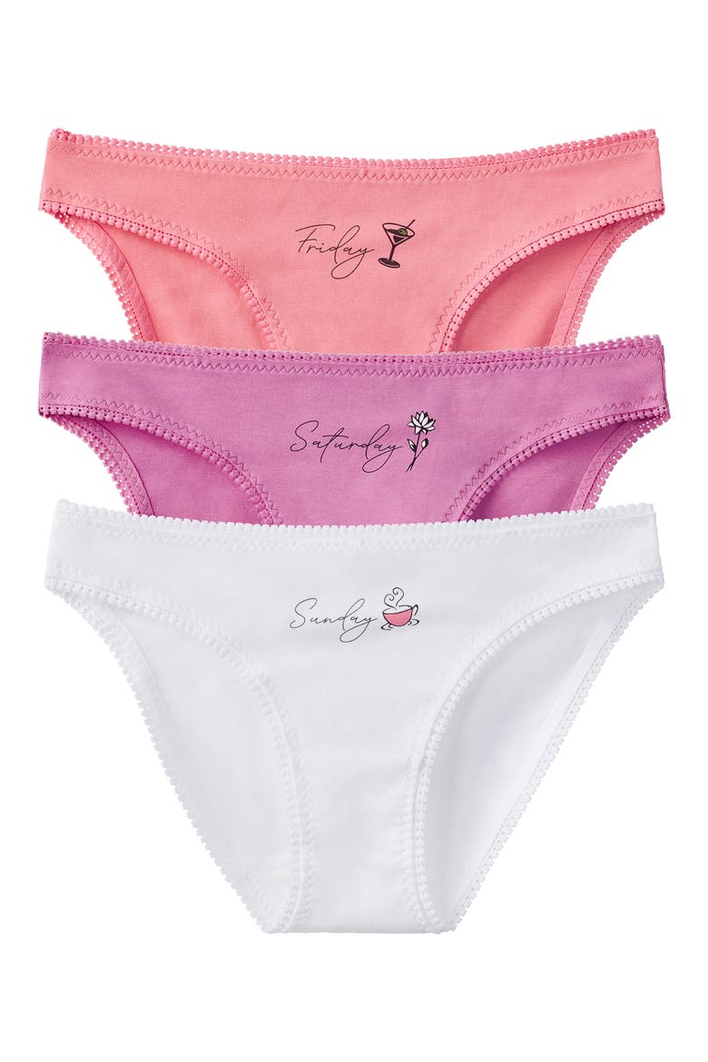 Cabana Cotton Assorted 3-Pack Bikinis, Main, color, PLUMERIA/ WINEBERRY/ WHITE
