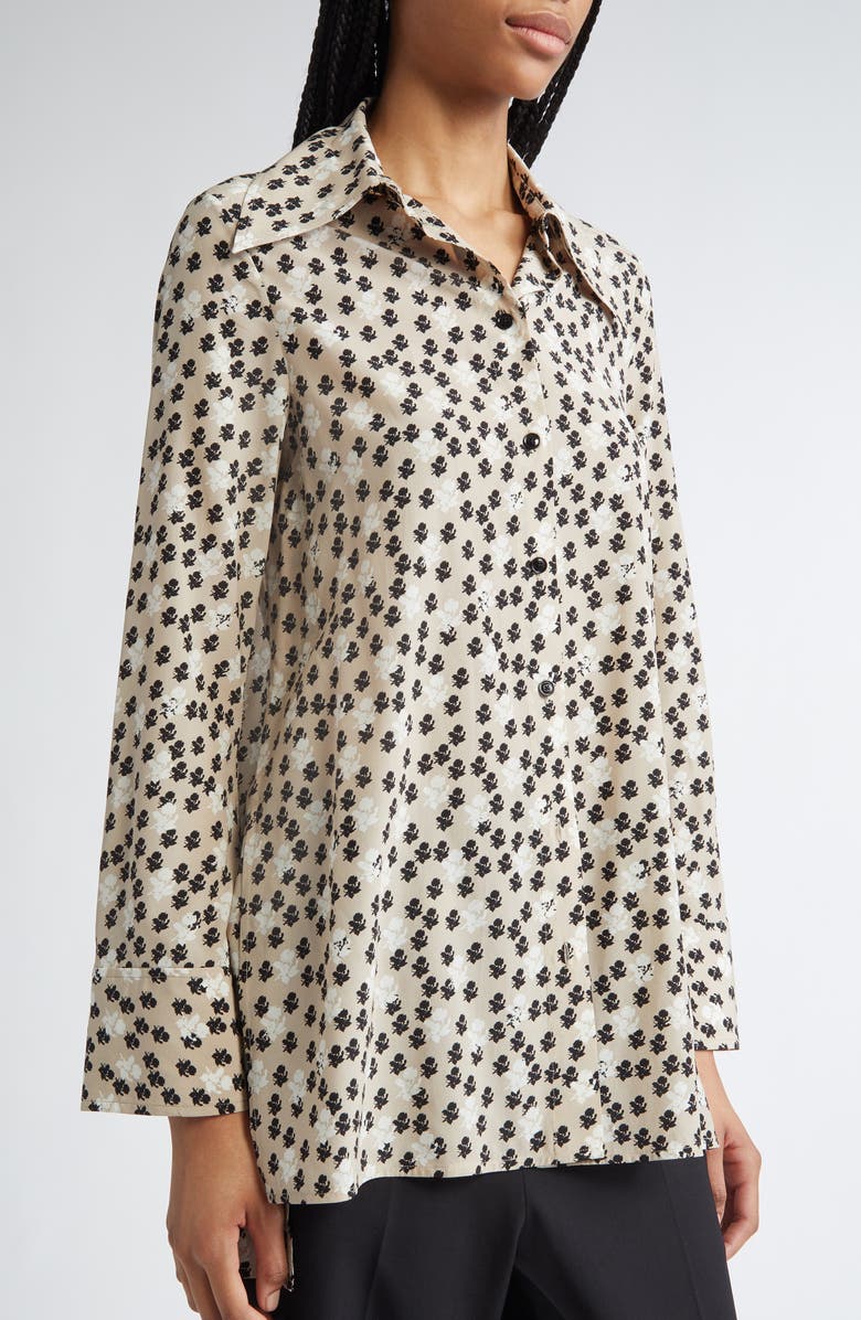 Proenza Schouler Emmeline Floral Stretch Silk Blend Button-Up Top, Alternate, color, Sand Multi