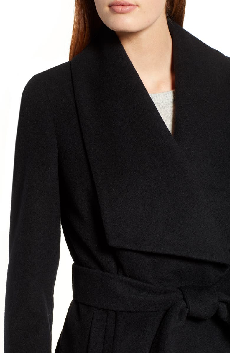 Cole Haan Signature Slick Wool Blend Wrap Coat, Alternate, color, Black