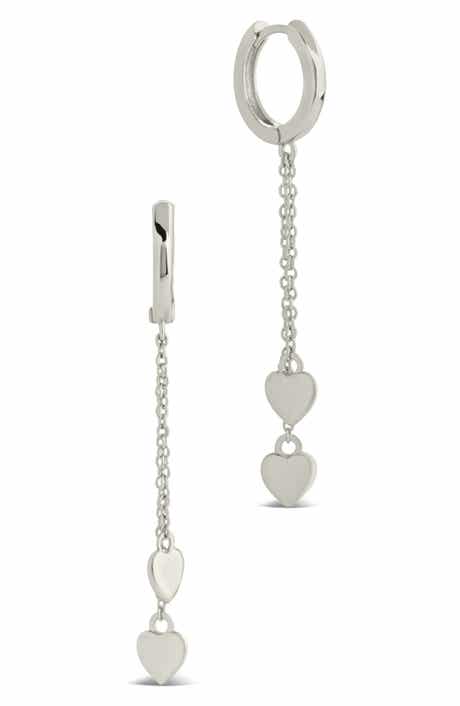 Sterling Forever Jolana Heart Drop Huggie Hoop Earrings