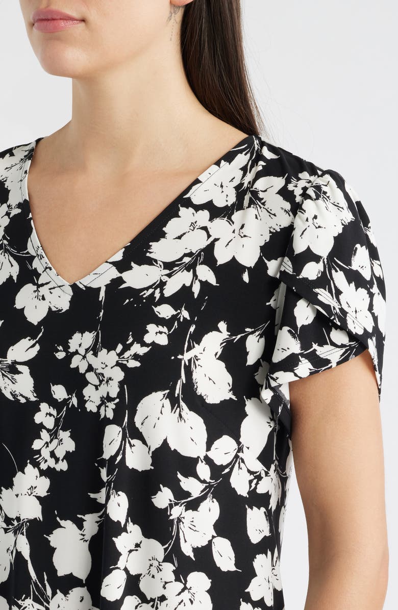AK ANNE KLEIN Floral Tulip Sleeve Swing Dress, Alternate, color, Anne Black/ White Dove