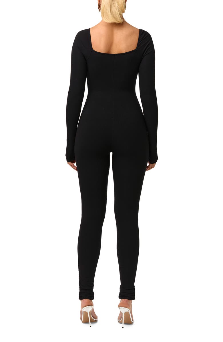 Naked Wardrobe Faux Bustier Ribbed Long Sleeve Jumpsuit, Alternate, color, Black