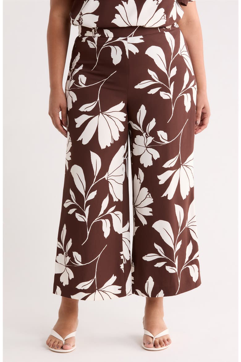 Floral High Waist Crop Wide Leg Pants, Main, color, DK CHOC/ WHT DV