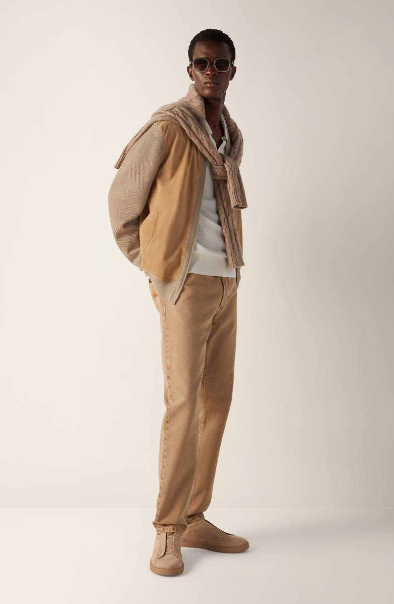 ZEGNA Beige Cashmere & Suede Bomber Jacket, Alternate, color, Beige