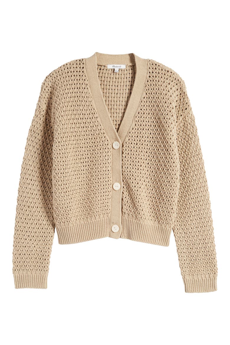 Open Stitch Cotton Crop Cardigan, Alternate, color, HEATHER BROWN SUGAR