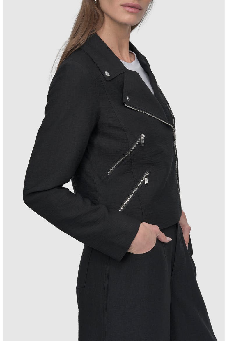 Crinkle Moto Jacket, Alternate, color, BLACK