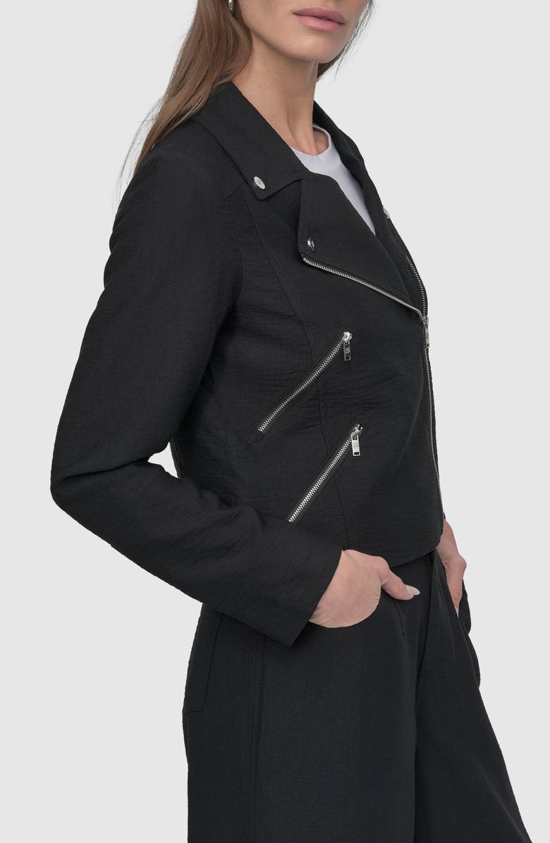 DKNY Crinkle Moto Jacket, Alternate, color, Black